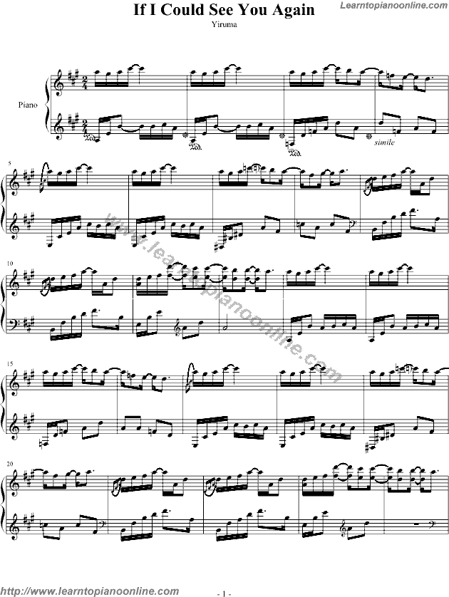 Yiruma-If I could see you again Piano Sheet Music Free