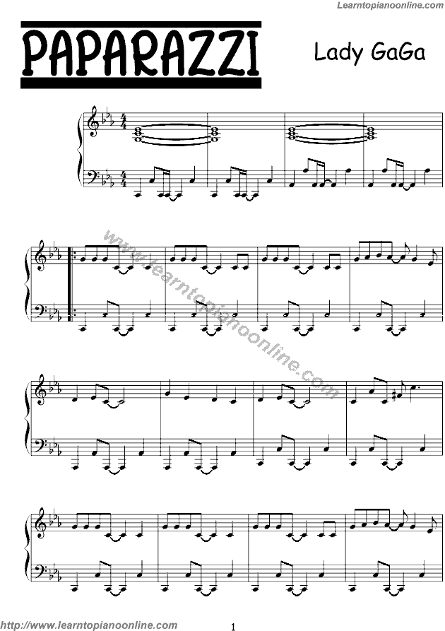 Paparazzi by Lady GaGa Free Piano Sheet Music Download Online, Pieces ...