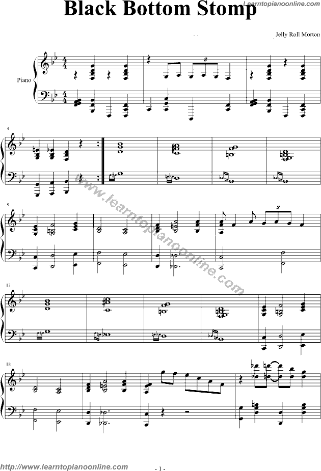 Black Bottom Stomp by Jelly Roll Morton Piano Sheet Music Free