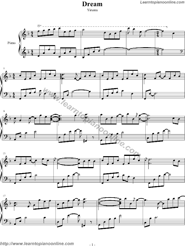 Yiruma - Dream Free Piano Sheet Music Chords Tabs Notes Tutorial Score