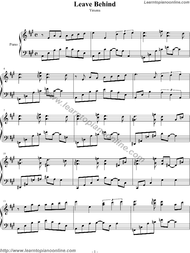 Yiruma - Leave Behind Free Piano Sheet Music Chords Tabs Notes Tutorial Score