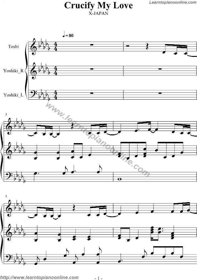 X Japan - Crucify my love(version2) Piano Sheet Music Chords Tabs Notes Tutorial Score Free