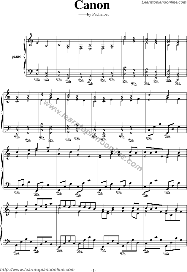Johann Pachelbel - Canon in C Major Piano Sheet Music Free