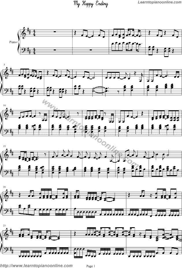 Avril Lavigne - My Happy Ending Piano Sheet Music Free