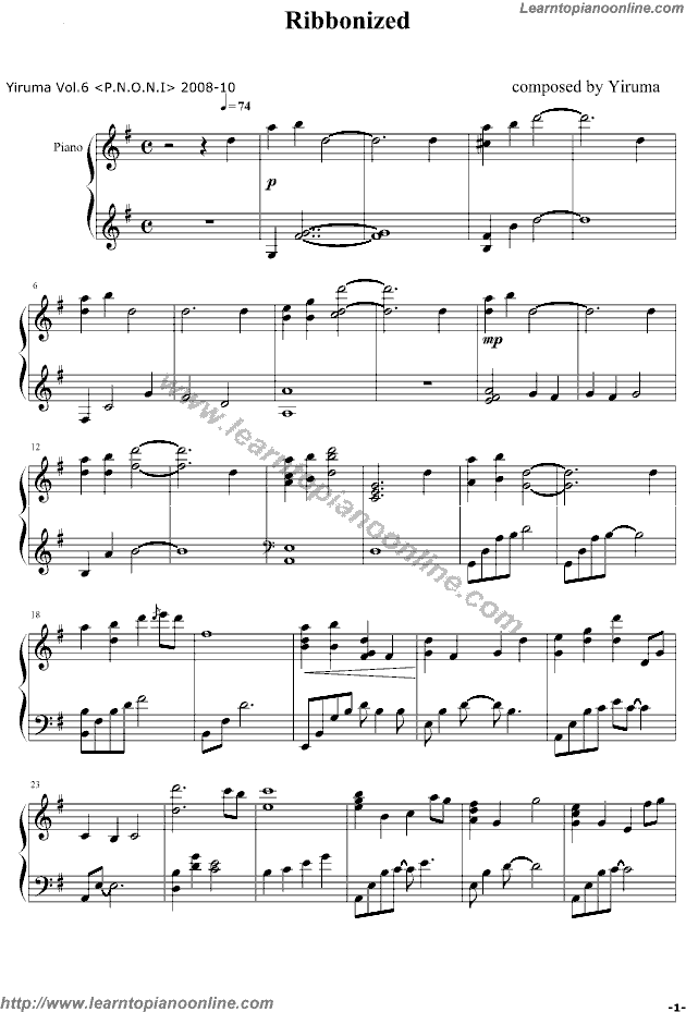 Ribbonized by Yiruma Piano Sheet Music Free
