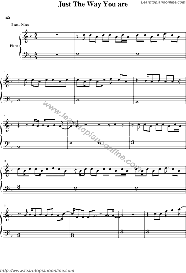 Just The Way You are by Bruno Mars Free Piano Sheet Music ...