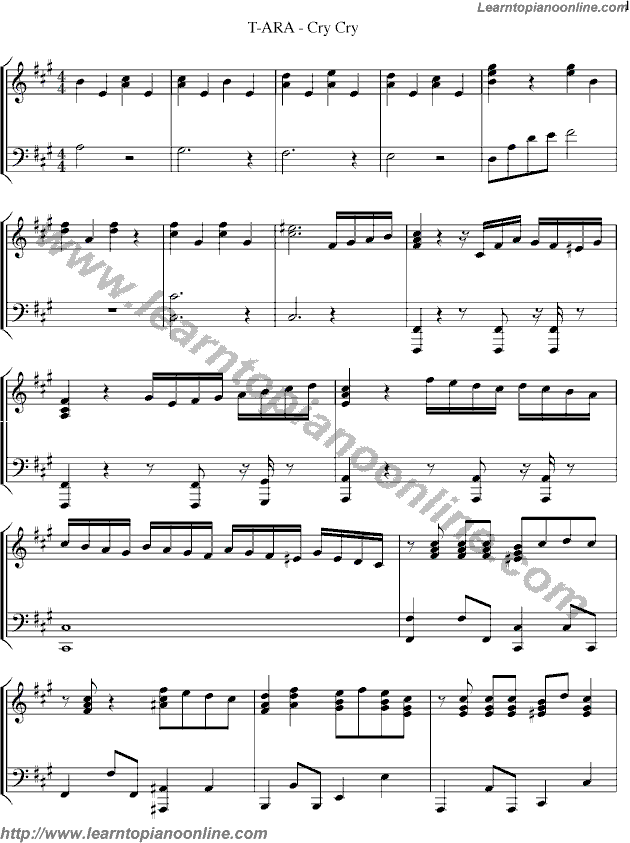 Cry Cry by T-ara Free Piano Sheet Music