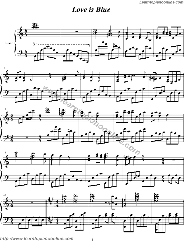 Love Is Blue by Paul Mauriat Free Piano Sheet Music ...