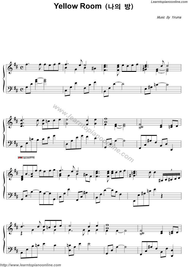 Yiruma - Yellow Room Piano Sheet Music Chords Tabs Notes Tutorial Score Free