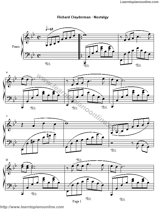 Richard Clayderman - Nostalgy Nostalgia Free Piano Sheet Music | Learn