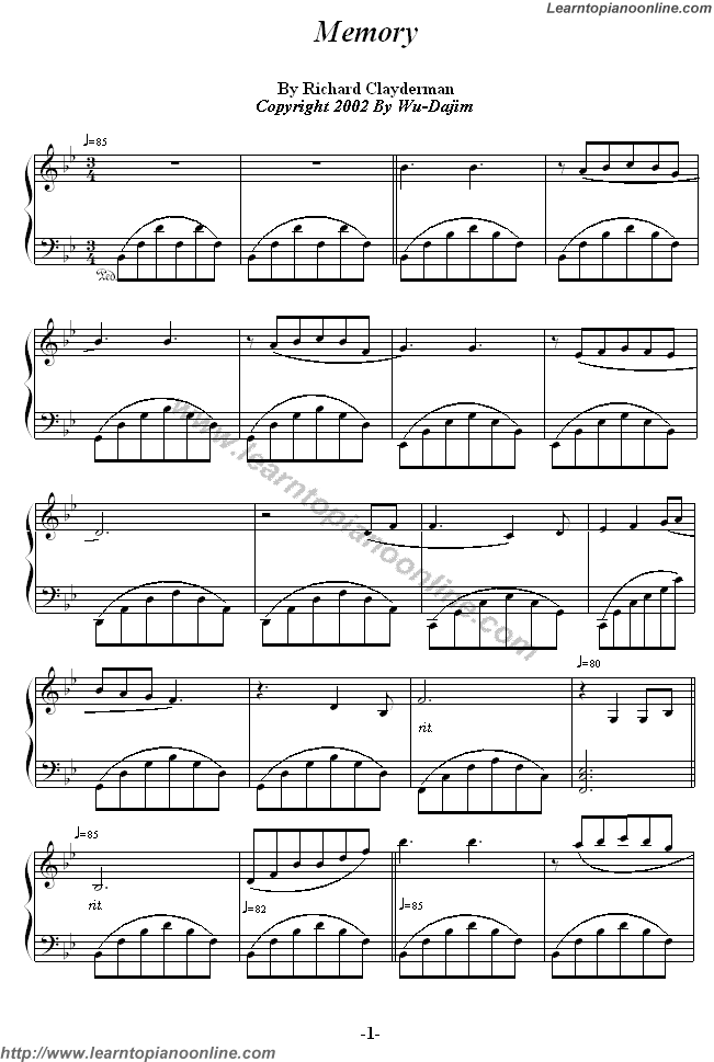 Richard Clayderman - Memory Free Piano Sheet Music | Learn ...