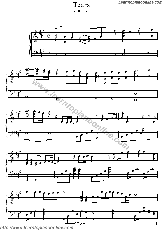 X Japan - Tears(version2) Free Piano Sheet Music | Learn How To Play