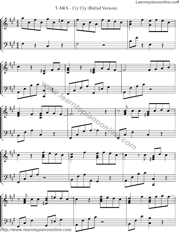 T-ARA - Cry Cry(티아라)(Ballad Version) Free Piano Sheet ...