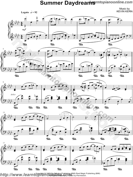 Kevin Kern - Summer Daydreams Piano Sheet Music Chords Tabs Notes Tutorial Score Free