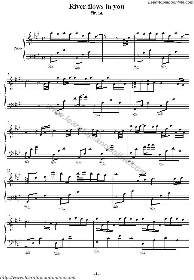 Yiruma - River Flows in You(version2) Free Piano Sheet ...