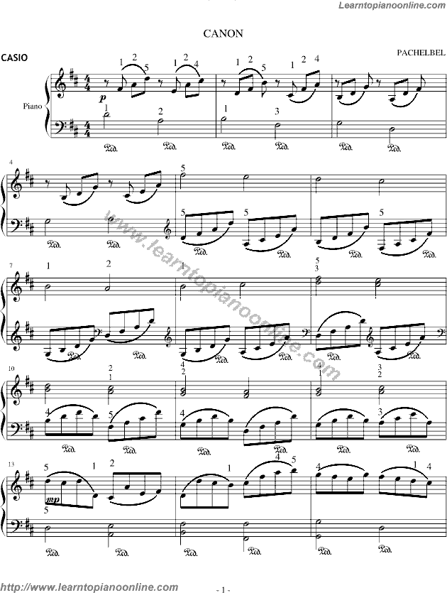 Johann Pachelbel - Canon in D for Beginners(easy version) Piano Sheet Music Free