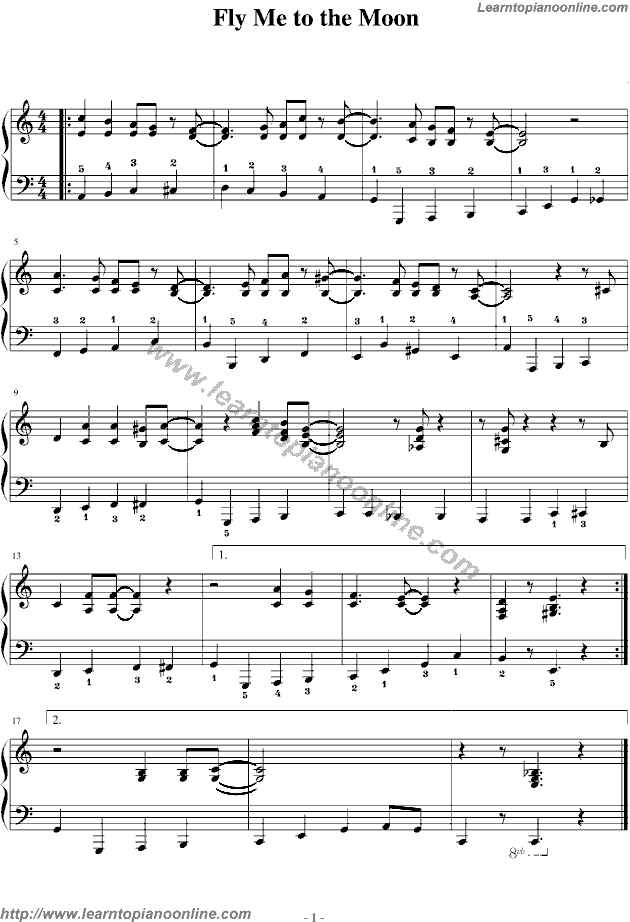 Westlife - Fly me to the moon Free Piano Sheet Music ...