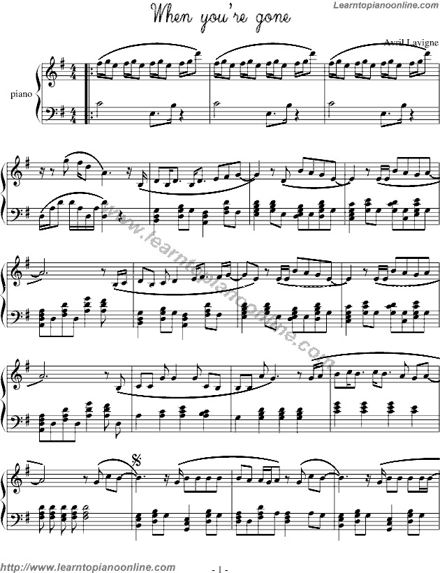 Avril Lavigne When You Re Gone Free Piano Sheet Music Learn How To Play Piano Online